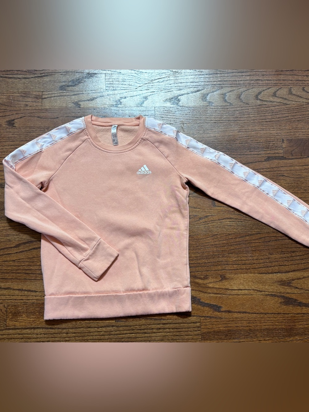 Adidas Peach Pink Crewneck Sweatshirt with White Sleeve Trim